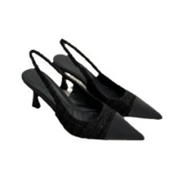 Slingback Pointed-Toe Heels, Women's Summer High Heels, Pointy Toe Sling, Black/White
