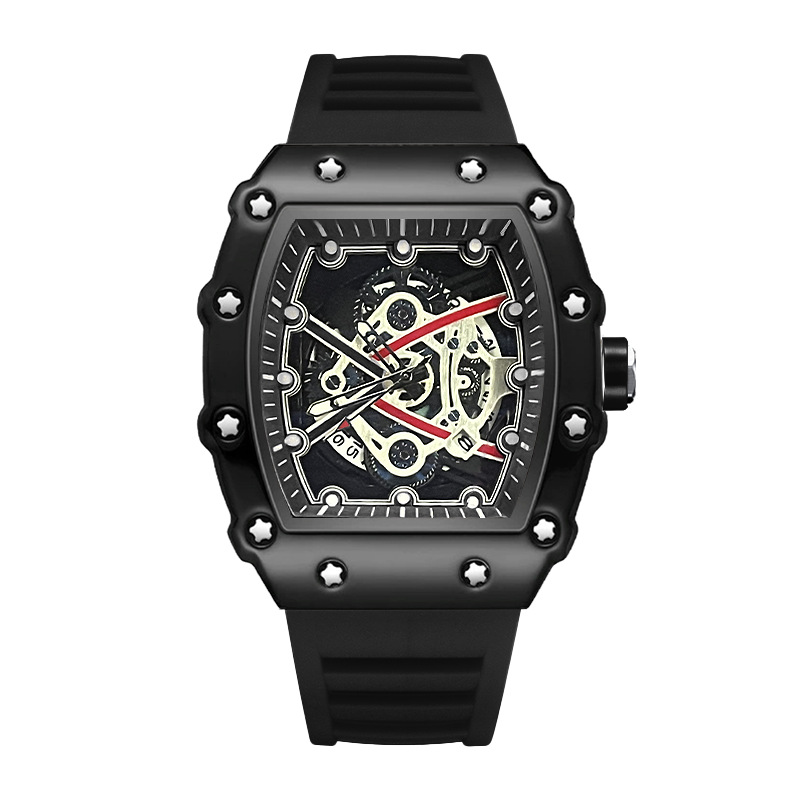 ZIDO Brand Casual Fashion Dominant Fully Automatic Quartz Hollow Luminous Waterproof Black Warrior 1707 Men's Watch_voghion.com