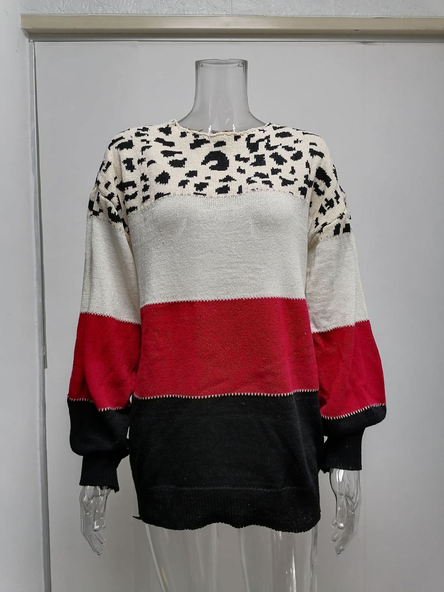 Long Sleeve Sleeve Length Women's Sweater Long Sleeve Sweaters & Cardigans Contrast Binding Streetwear Color Block Leopard