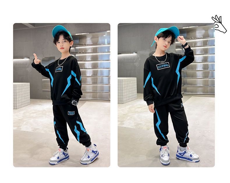 Kids Clothing Sets Children's Clothing Type Long Sleeve Sleeve Length Streetwear Letter Color Block Lightning Cotton Boys Clothing Sets