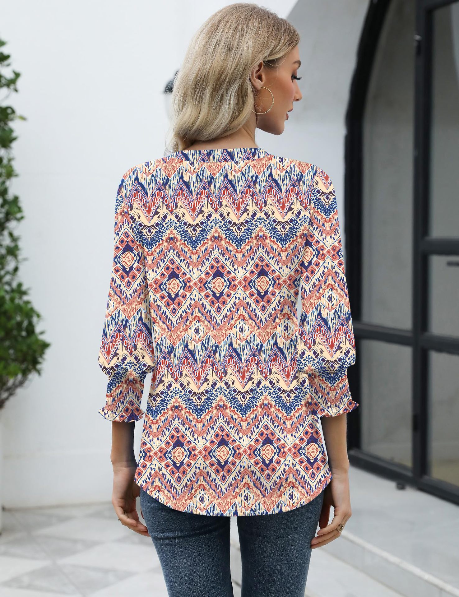 European And American Cross-border Women's 2026 Fashion Top, Three-quarter Sleeve Floral Print Casual Shirt, Summer_ecoleips.com