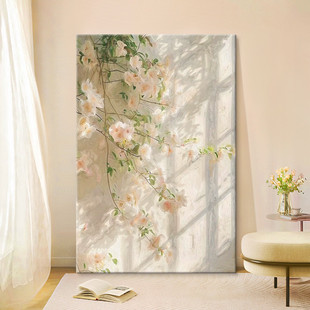 Cream Style Sunshine Shadow Rose Hand-Painted Oil Painting Log Style Pink Rose Living Room Decoration Painting Entrance Hanging Painting