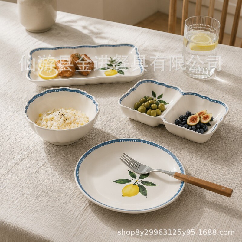 Ins Style Mediterranean Lemon Melamine Tableware Set, Anti-Fall Melamine Plates and Bowls, Wholesale for Restaurants and Home Use Ins Style Mediterranean Lemon Melamine Tableware Set, Anti-Fall Melamine Plates and Bowls, Wholesale for Restaurants and Home Use