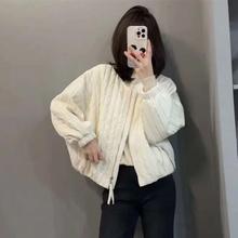 韩国东大门季新款简约轻便好穿百搭棉竖条宽松短棉服外套女