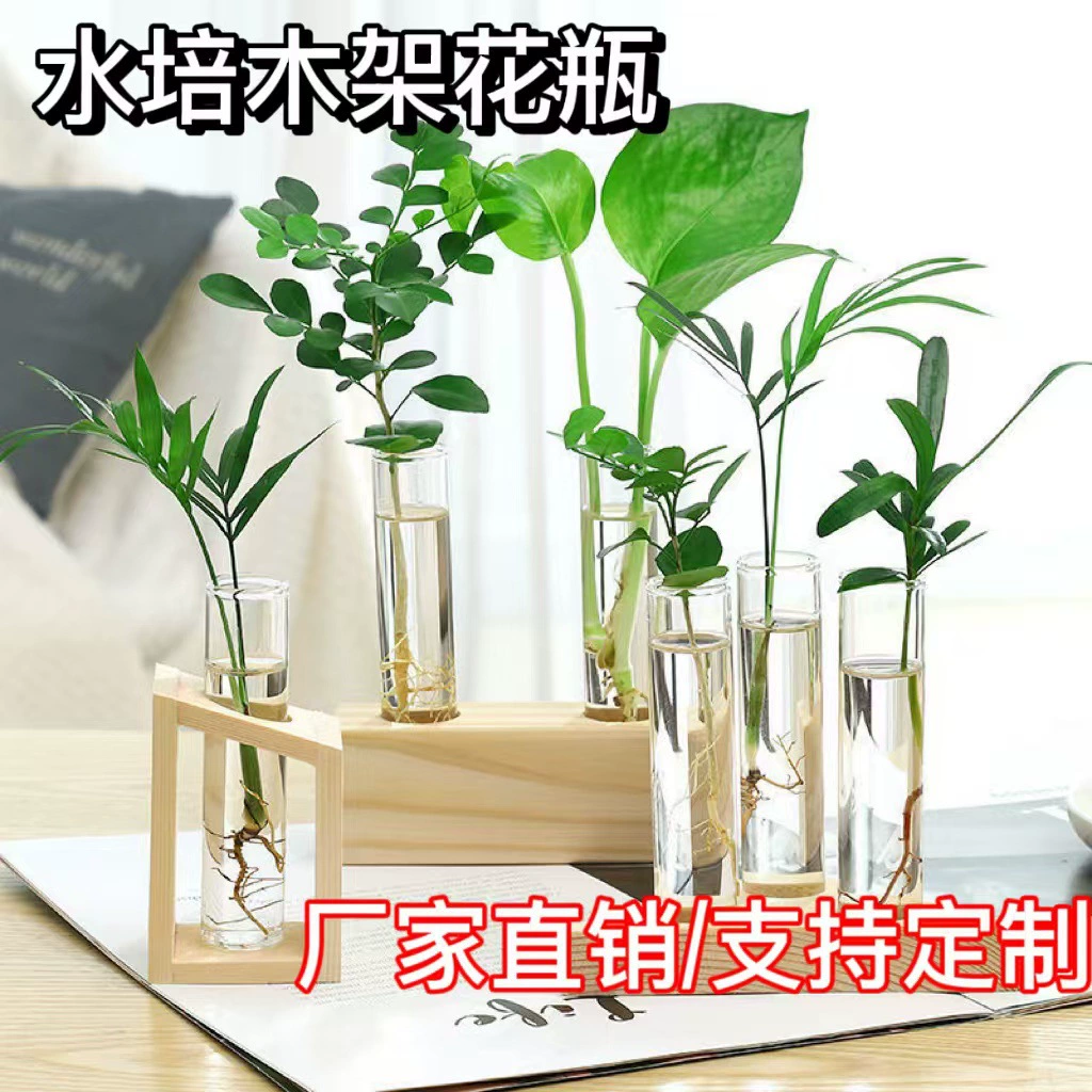Минималистичная гидропонная ваза с деревянными растениями вешалкой для воды зеленая посадка стеклянная пробирка ваза офисная декоративная деревянная бутылка