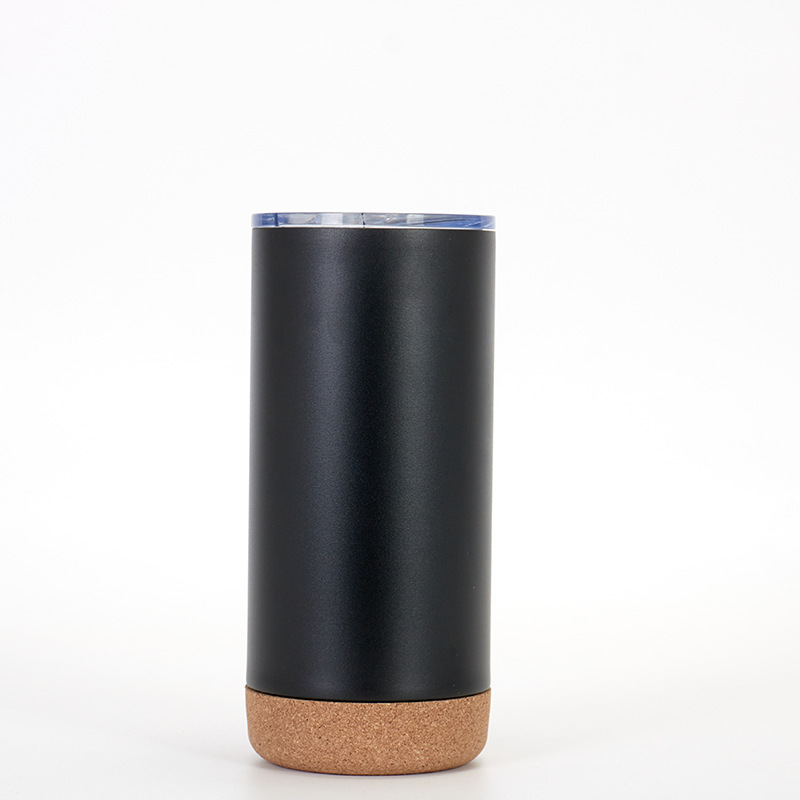 Nuevo 304 acero inoxidable doble vacío taza de aislamiento de corcho fondo taza de mango taza de agua de bambú fondo taza