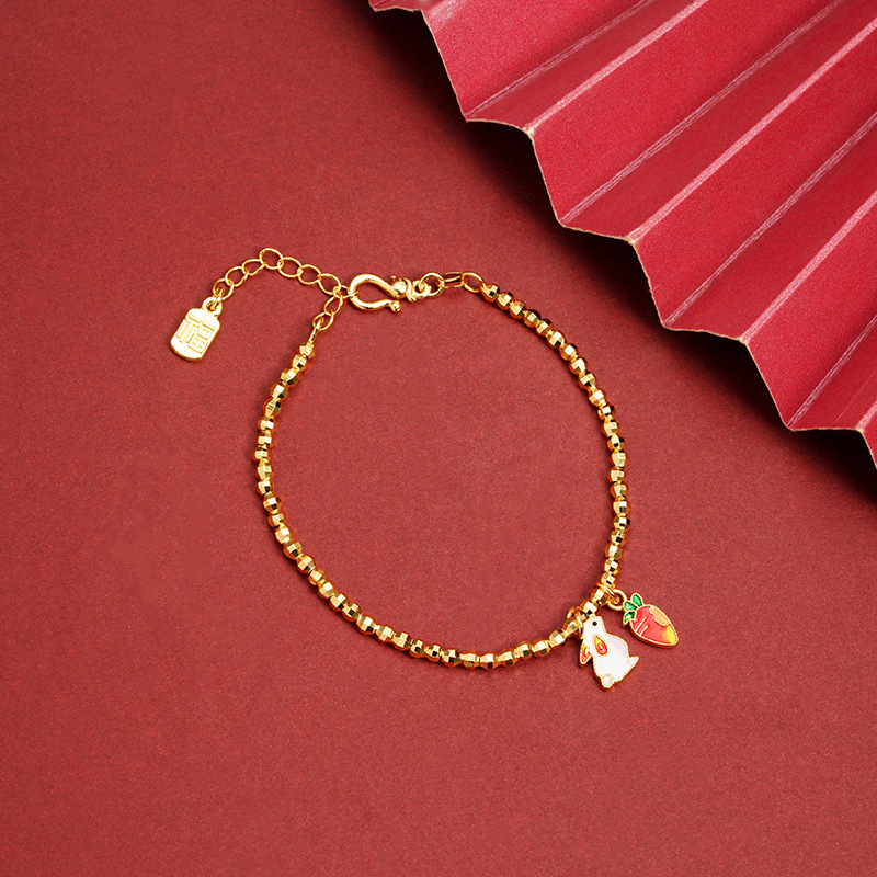 Nuevo estilo chino, pulsera de oro de arena vietnamita, esmalte de color conejo, pulsera de zanahoria, ligera y lujosa, joyas no se desvanecen durante mucho tiempo