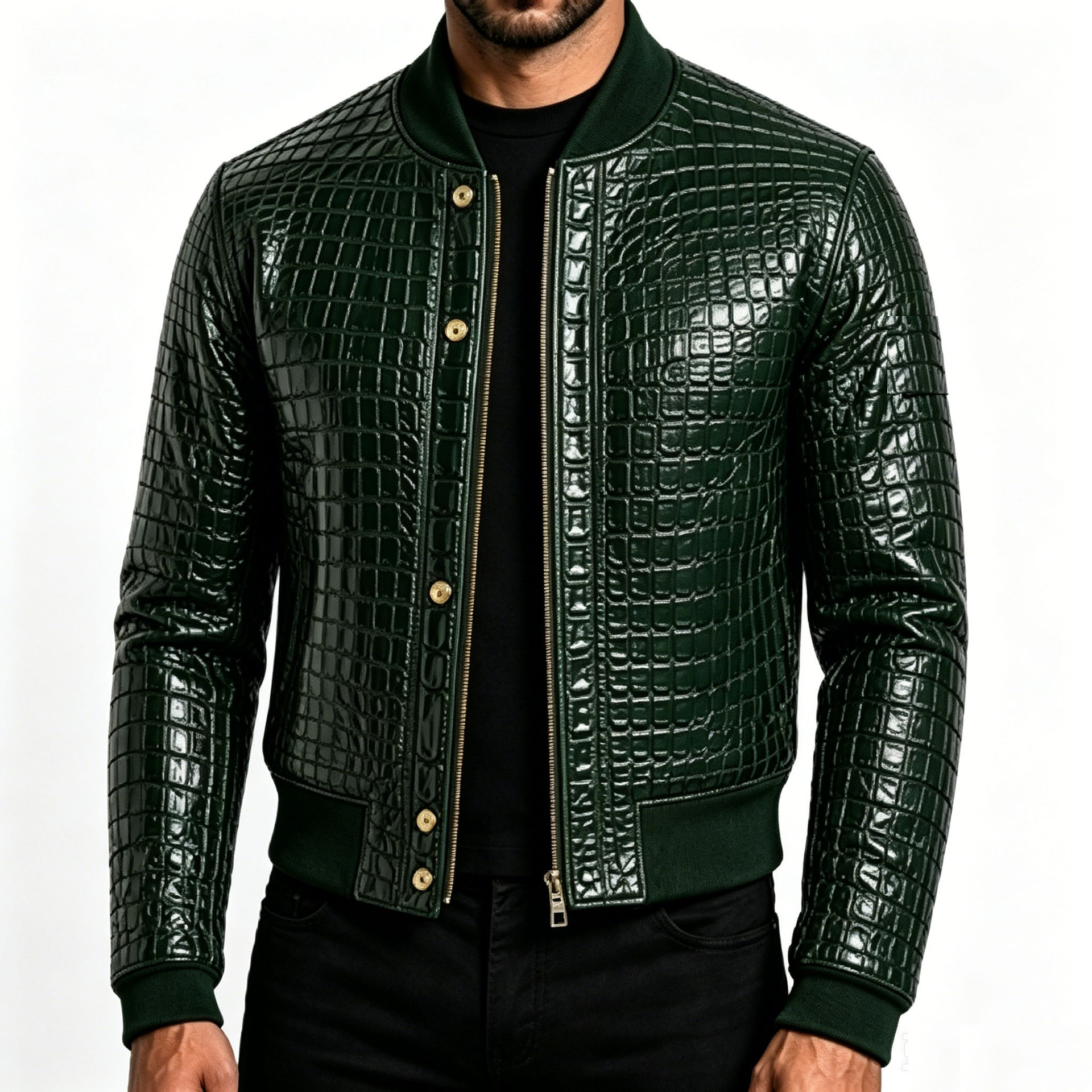 Europa y América cruzada cocodrilo chaqueta de cuero chaqueta de cuero PU hombre retro americano suelto locomotora chaqueta de moda