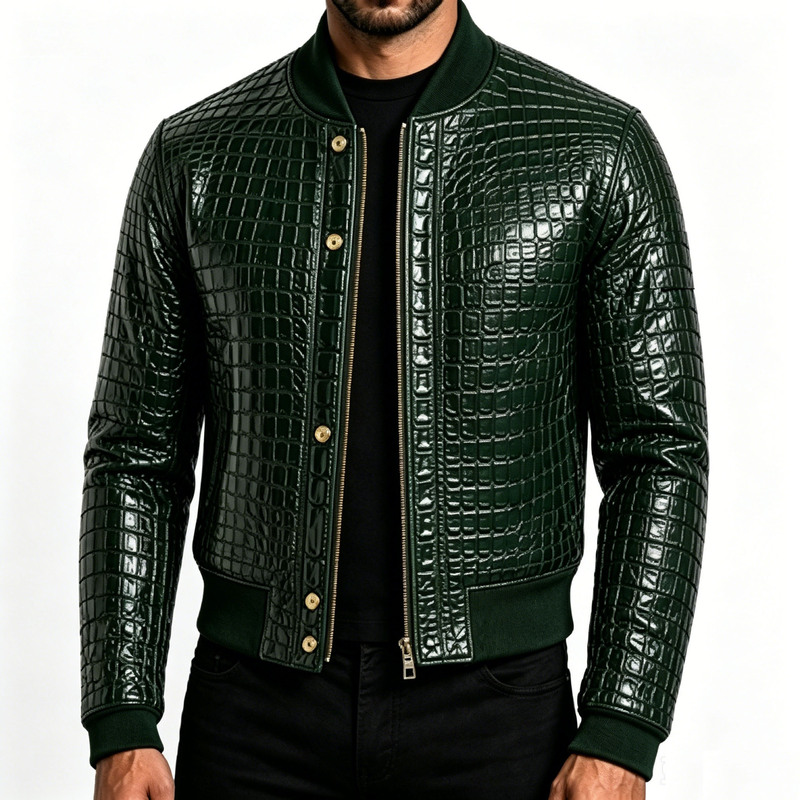 Cross-Border European and American Crocodile Pattern Leather Jacket Pu Leather Coat Men's American Retro Loose Versatile Motorcycle Jacket Trendy Cross-Border European and American Crocodile Pattern Leather Jacket Pu Leather Coat Men's American Retro Loose Versatile Motorcycle Jacket Trendy