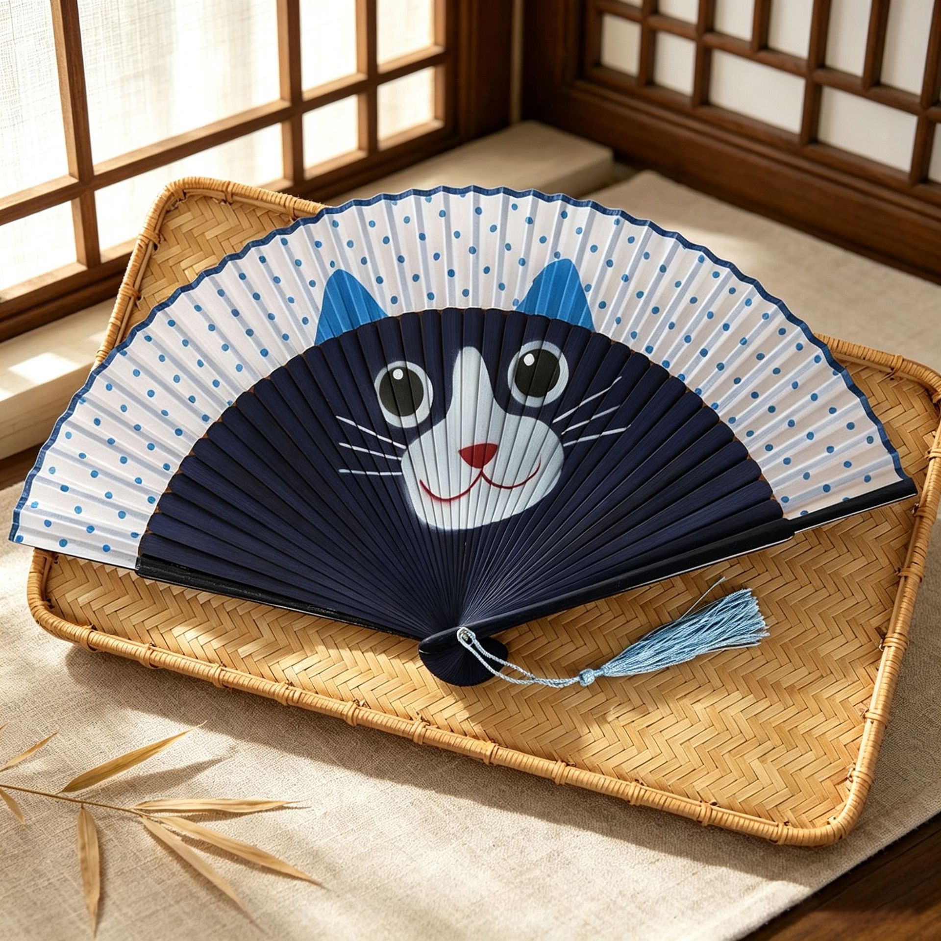 Pintura de estilo japonés ventilador plegable de estilo japonés pintado a mano gato de dibujos animados ventilador de bambú de dibujos animados niños ventilador danza cheongsam ventilador al por mayor image 4