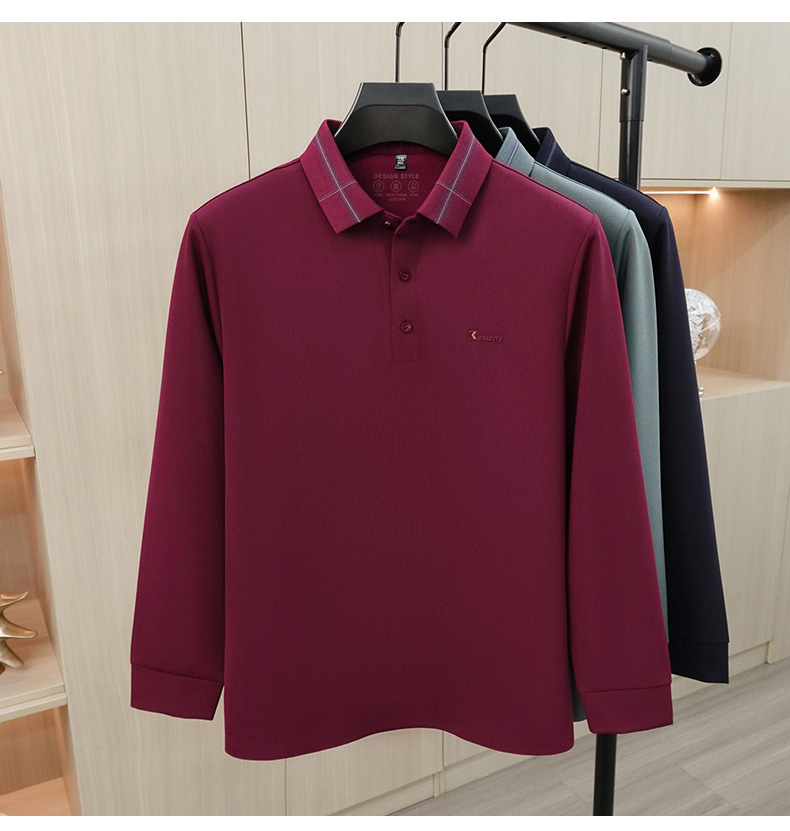 Áo polo nam dài tay cổ bẻ phong cách công sở, chất liệu co giãn không nhăn — Tây Tạng chi tiết 10