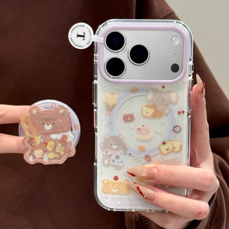 Bear-themed phone case suitable for Samsung s23fe, s26ultra/s24plus/s21, magnetic 3, Apple 18promax Bear-themed phone case suitable for Samsung s23fe, s26ultra/s24plus/s21, magnetic 3, Apple 18promax