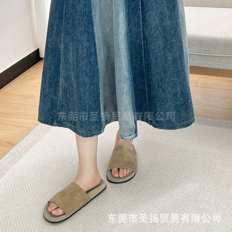 纯原The*Row真皮松弛感勃肯拖一字拖平底慵懒外穿露趾凉拖鞋女夏|undefined