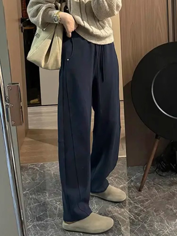 藏青色弯刀卫裤女春秋胖mm大码休闲显瘦哈伦直筒宽松运动裤小个子|undefined