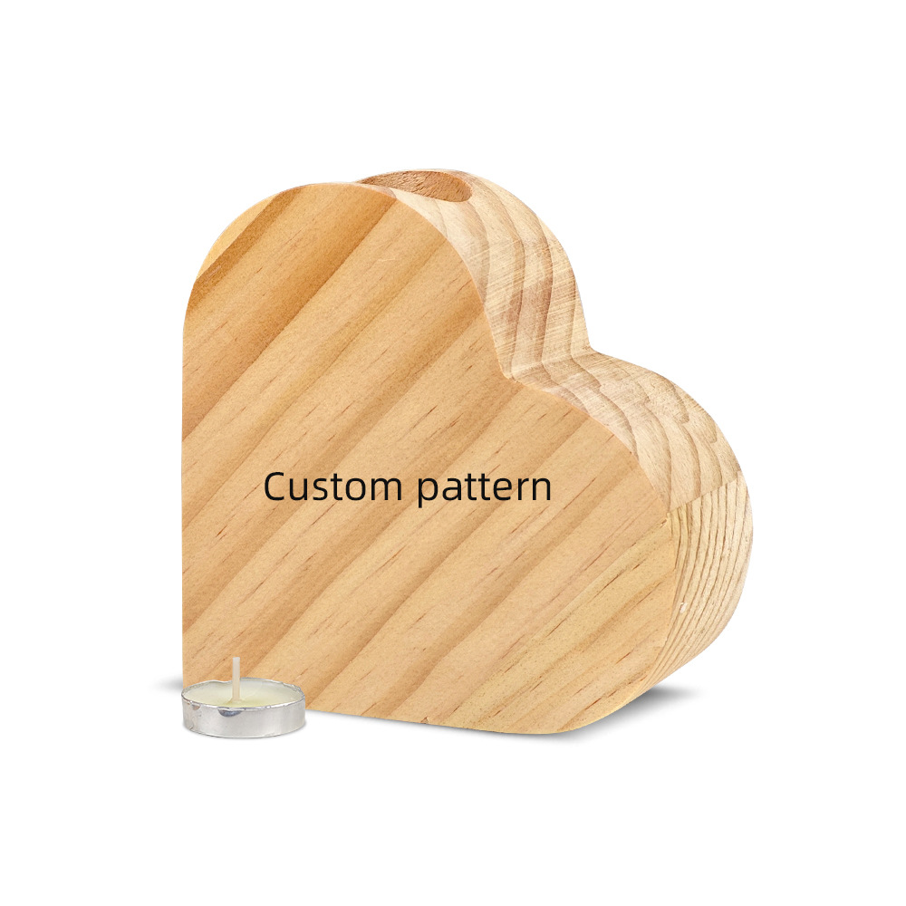 Candelaria de transferencia térmica atmósfera de candelabros de madera en forma de corazón decoración material DLY al por mayor