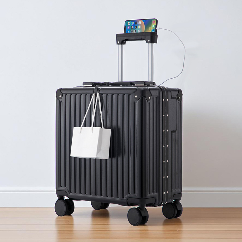 Marco de aluminio Estuche para equipaje de embarque de 18 pulgadas Nuevo maletín con ruedas Estuche con ruedas Estuche con contraseña Ligero, pequeño y duradero