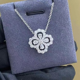 Lab-Grown Diamond Necklace Cvd/Hpht Platinum Pt950 Pendant Water Drop Four-Leaf Clover Necklace 18K White Gold