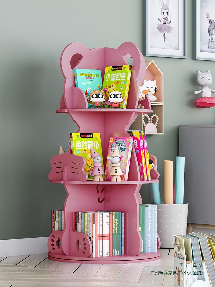 Rotating Bookshelf Baby Picture Book Shelf Student Simple Creative Bookcase Home Room Storage Rack Kindergarten Storage