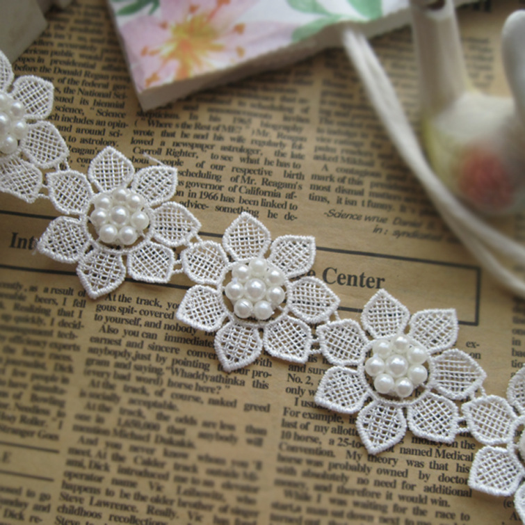 人工钉珠涤光花边蕾丝辅料七瓣朵花女装童装服装花边辅料 宽4厘米