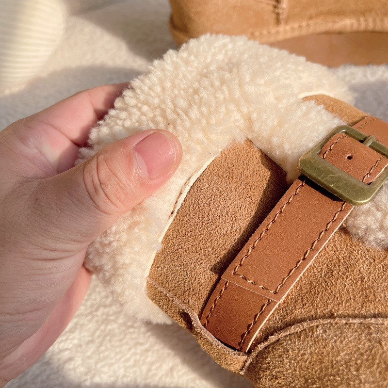 Winter New Thick Soled Height Increasing Knight Boots With Belt Buckle, Rolled Wool And Fur Integrated Snow Boots With Plush And Thickened Midsole_voghion.com