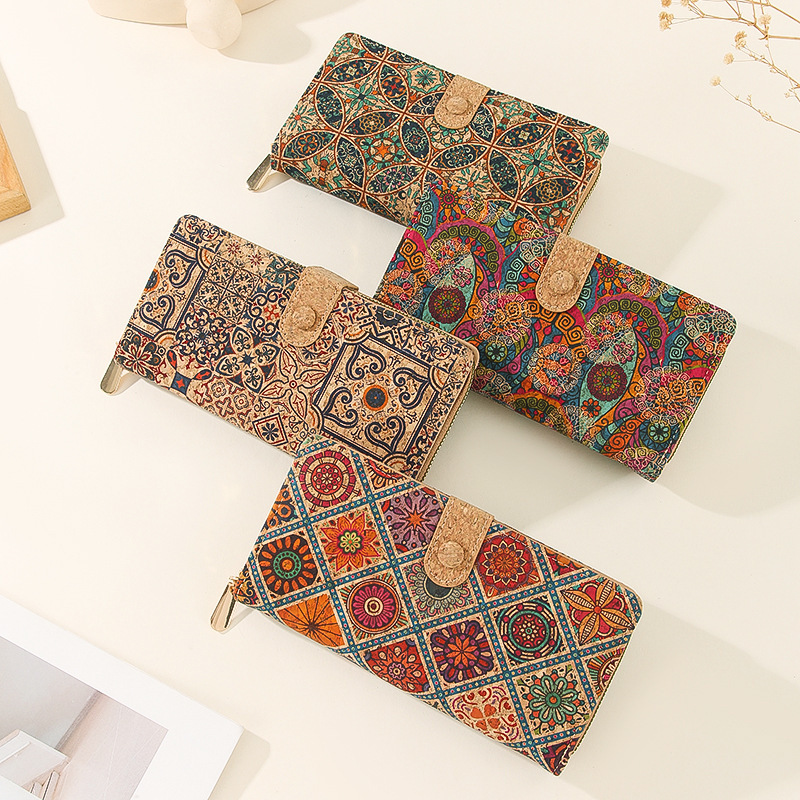 2025 New Product Original Wood Grain Multifunctional Concealed Buckle Wallet Portuguese Cork Card Holder Mobile Phone Bag Portable Accessible Luxury