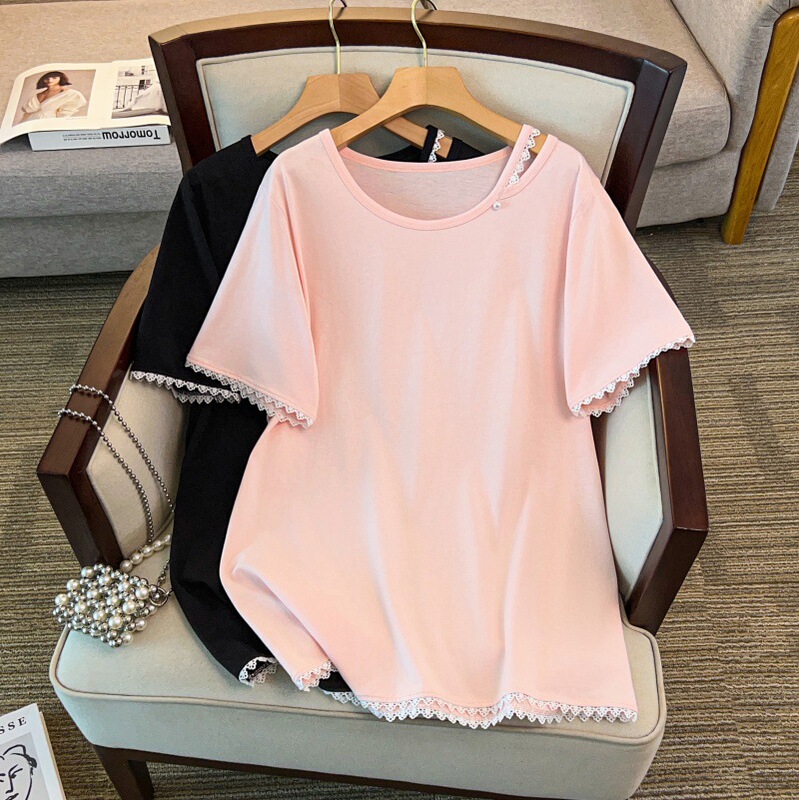 Round Neck New Style Plus Size Slimming Loose Mid-Length Short-Sleeved T-Shirt for Women 200/300/350 Pounds 5156 Round Neck New Style Plus Size Slimming Loose Mid-Length Short-Sleeved T-Shirt for Women 200/300/350 Pounds 5156