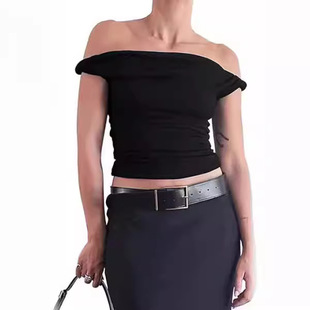 Cross-Border European and American Navel-Baring Tube Tops, High-End Summer Street Shoulder Straps, Milk Silk Camisole Women's Clothing