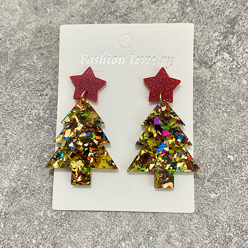国境を越えたクリスマスツリーのイヤリングが輝いているアクリルがファッション的なイヤリングをつなぎ合わせて欧米の祝日insが流行しているアクセサリーの新製品|undefined