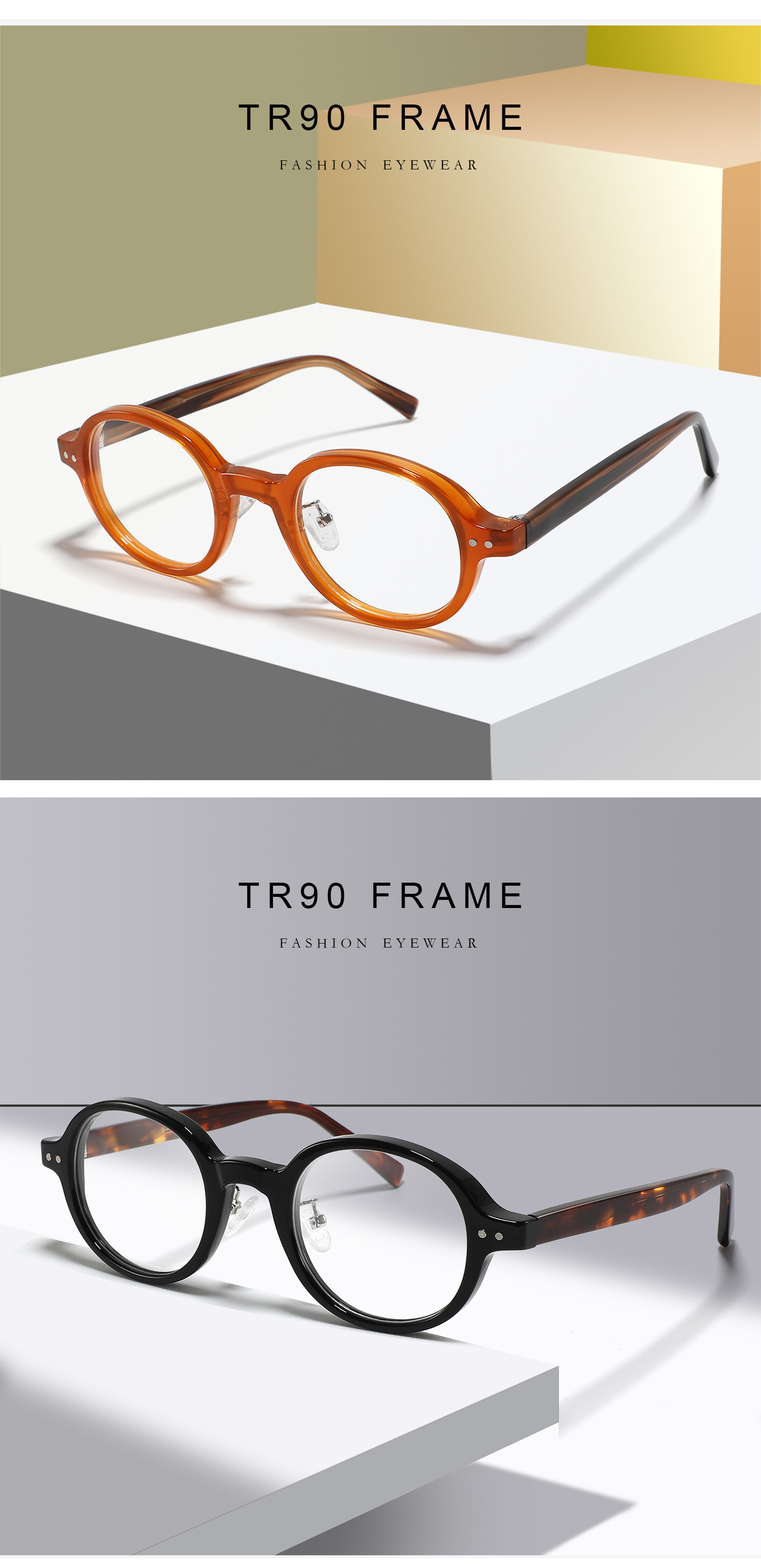 Simple Style Solid Color Ac Oval Frame Full Frame Optical Glasses display picture 2