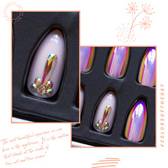 尖頭新娘穿戴甲珠寶假指甲貼片蔥粉帶鑽背膠美甲貼片禮盒工具包