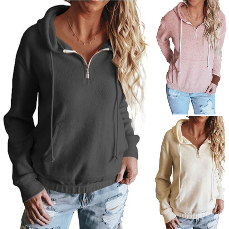 New solid color sweater women's autumn and winter European and American Amazon wish silver fox velvet hooded long sleeve pullover casual top women