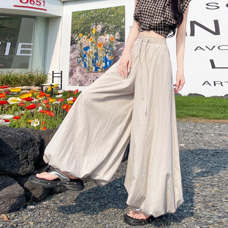 Lazy sense puffy bloomers flower bud skirt pants women's summer new high waist slimming relaxed-fit cropped casual wide leg pants