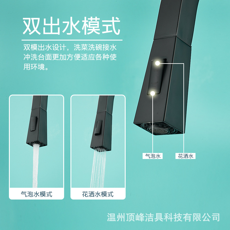 Grifo de cocina frío y caliente negro transfronterizo, lavabo de verduras, boquilla de fregadero, todo cobre, comercio exterior de extracción giratoria