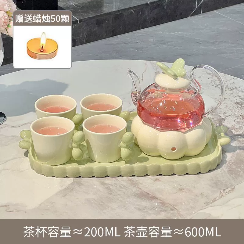 Ceramic flavored tea, teapot, tea cup, set, fruit tea, afternoon tea, candle