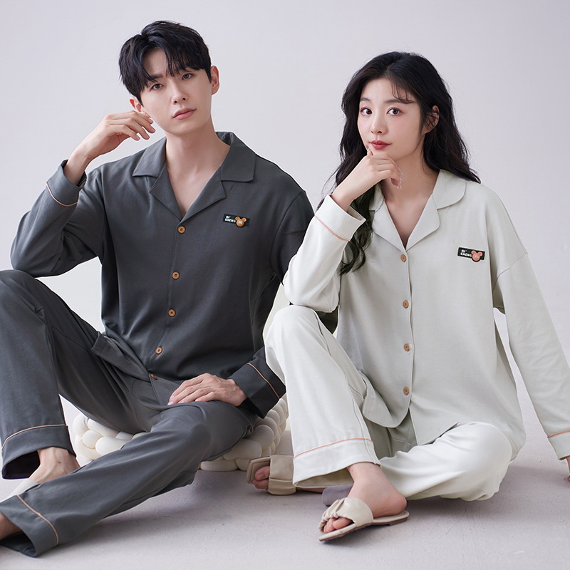 Pajamas de pareja primavera y otoño 2024 nuevo algodón de manga larga para mujeres lindas dibujos animados para hombres se pueden usar con un conjunto de ropa de casa