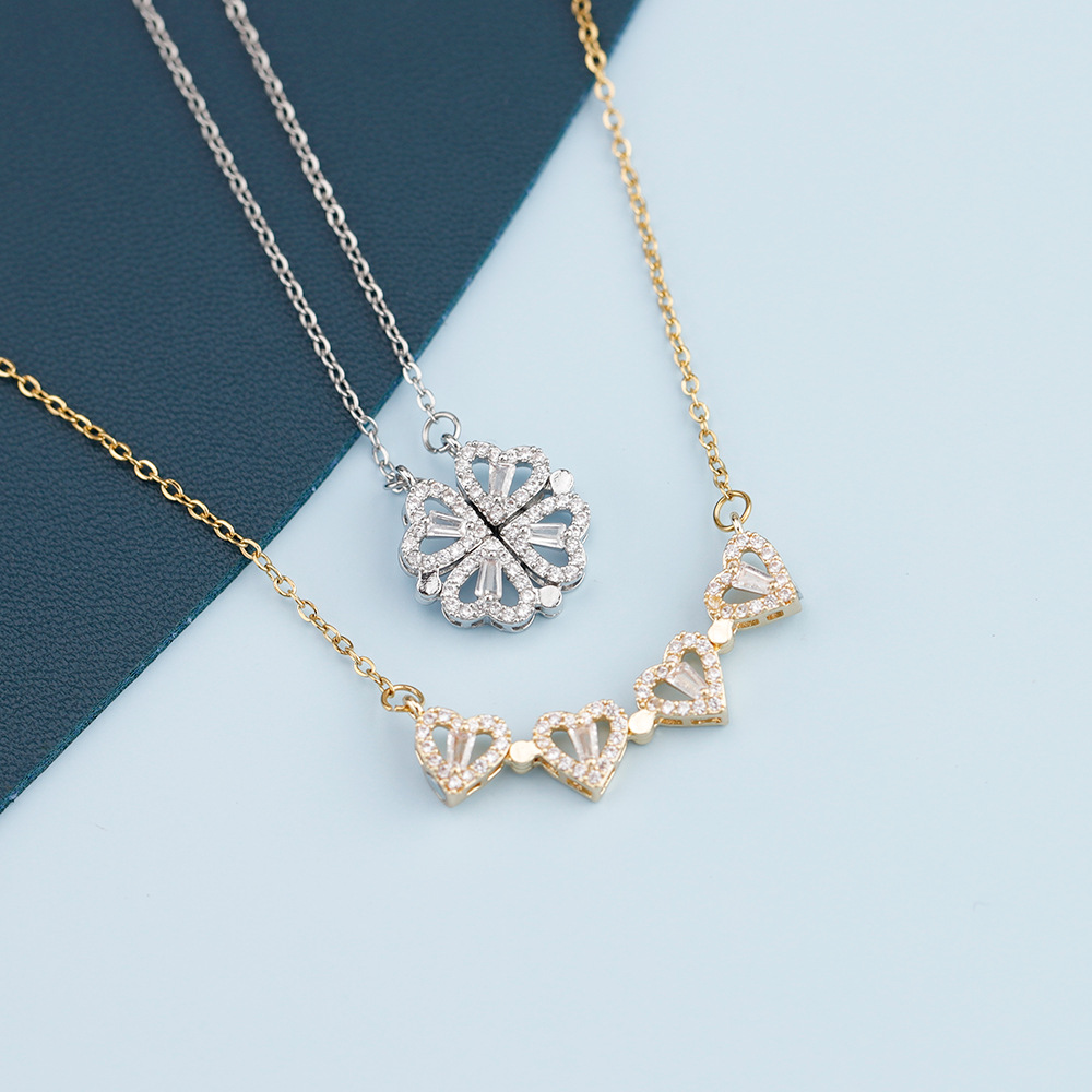 Zircon Inlay Material Stainless Steel Copper Simple Style Four Leaf Clover Plating Inlay Zircon Pendant Necklace