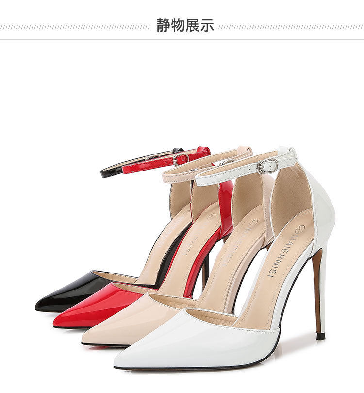 Giày cao gót nữ mũi nhọn quai ngang kim loại gót nhọn thanh mảnh, gót siêu cao trên 8 cm — Màu mơ, Màu trắng, Màu đen, Màu đỏ chi tiết 35