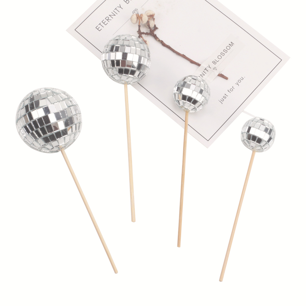 Amazon venta caliente con palos de madera discoteca bola de bodas ventanas de fiesta pastel de decoración inserto de decoración de bola espejo
