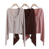 Демисезонный милый приталенный лонгслив, квадратный вырез, на шнурках