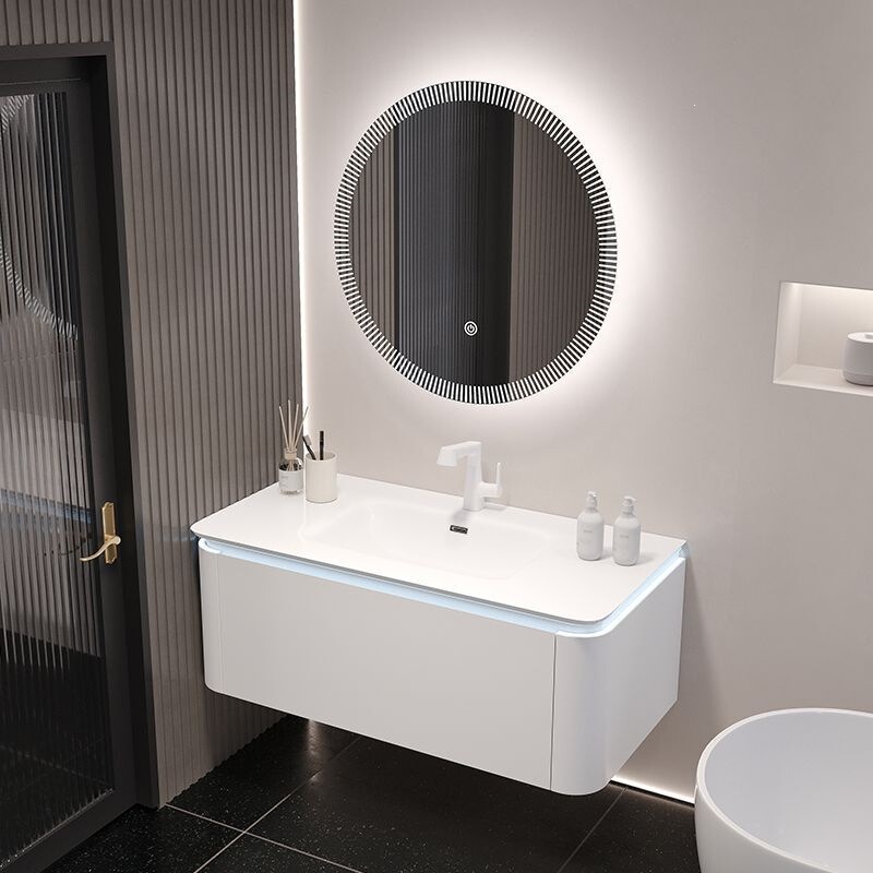 Rounded-corner ceramic integrated basin washbasin, smart bathroom cabinet combination, bathroom washstand, washbasin, simple bathroom design Rounded-corner ceramic integrated basin washbasin, smart bathroom cabinet combination, bathroom washstand, washbasin, simple bathroom design