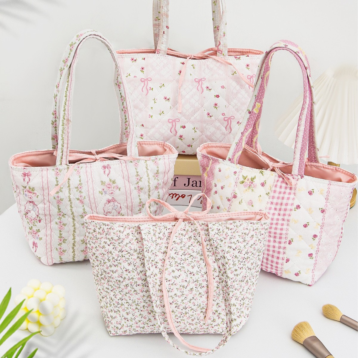2025新款托特包棉布小花绗缝收纳包手提包女士化妆品收纳箱包工厂