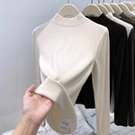 小立领法国细螺纹加绒打底衫女2025秋冬新款内搭洋气半高领长袖上