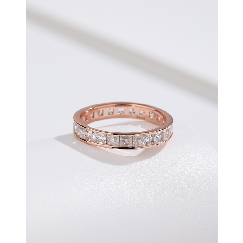Anillo de diamantes de oro rosa anillo femenino 925 plata esterlina nicho diseño 2023 nuevo Anillo de dedo índice cuadrado diamante completo anillo de diamantes