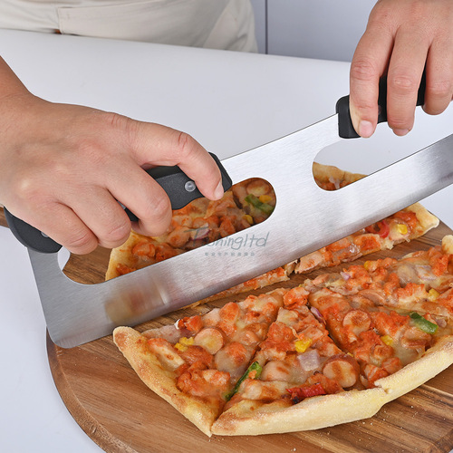 New upgraded pizza cutter stainless steel pizza machete double handle rocker nougat pancake cutter tool