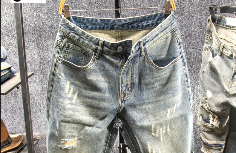 Men's High Street Ripped Denim Shorts Stylish Mid-Length Loose Fitting Straight Leg Casual Patched Five Point Pants_mkmklike.com