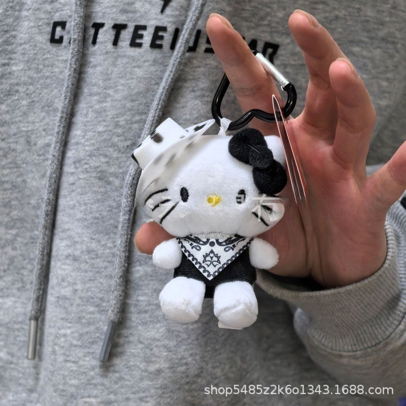 黑色草帽kitty帽宝宝挂件爱心扣公仔玩偶可爱赫本风挂饰钥匙扣|undefined