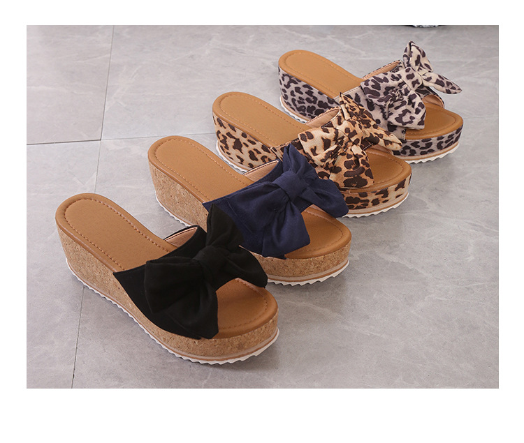 Mujeres Casual Color Sólido Leopardo Lazo Punta Redonda Zapatillas De Cuña display picture 1