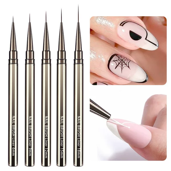 New ultra-fine nail art line drawing pen with cover gun black metal pen holder long hook edge line drawing flower blooming tool
