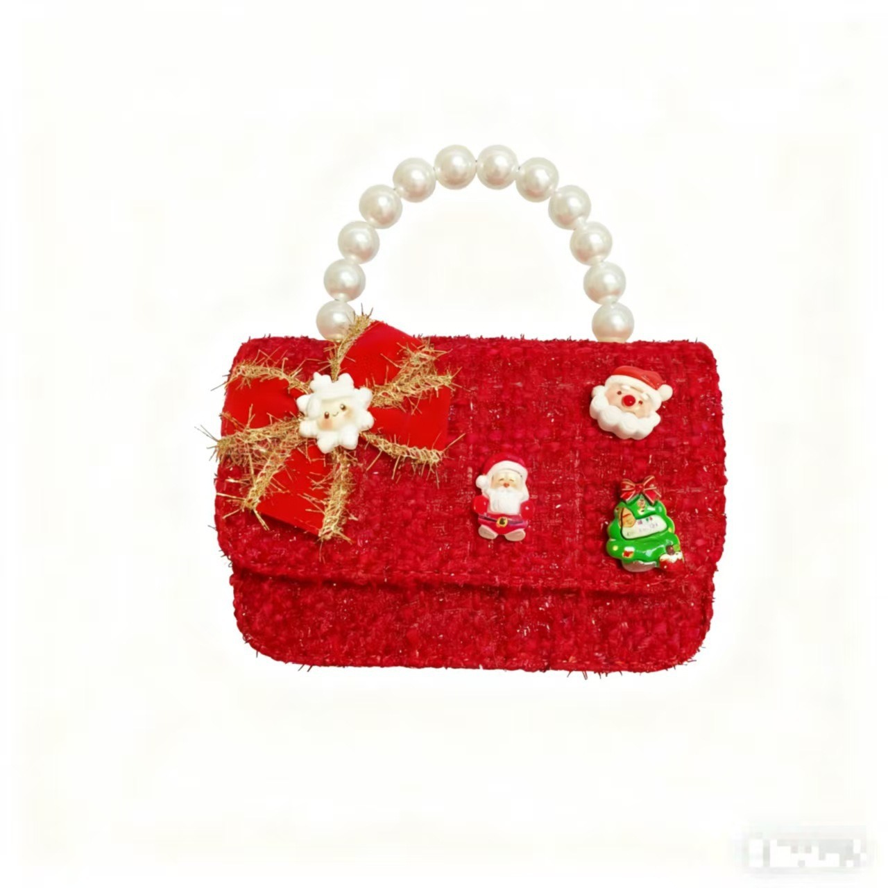 Cartera de Año Nuevo rojo arco de papá Noel bolso de perla pequeña cadena de viento fragante bolso de hombro