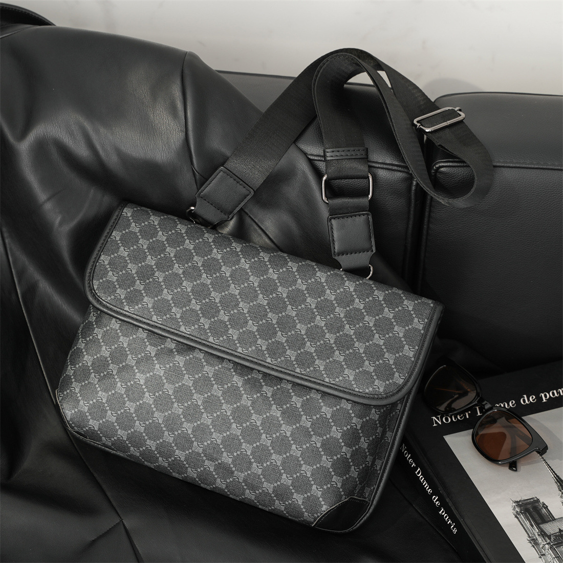 300g Weight Polyester Lining Material Weave Fashion Element Flip Cover Closure Type Sling Strap Strap Type Shoulder Bag Bags Type Casual, Daily, Shopping Occasion Pu Leather Material Plaid, Solid Color Pattern All Seasons Season Men's Gender Classic Style Style Square Shape Men's Plaid Solid Color Pu Leather Weave Flip Cover Shoulder Bag 7